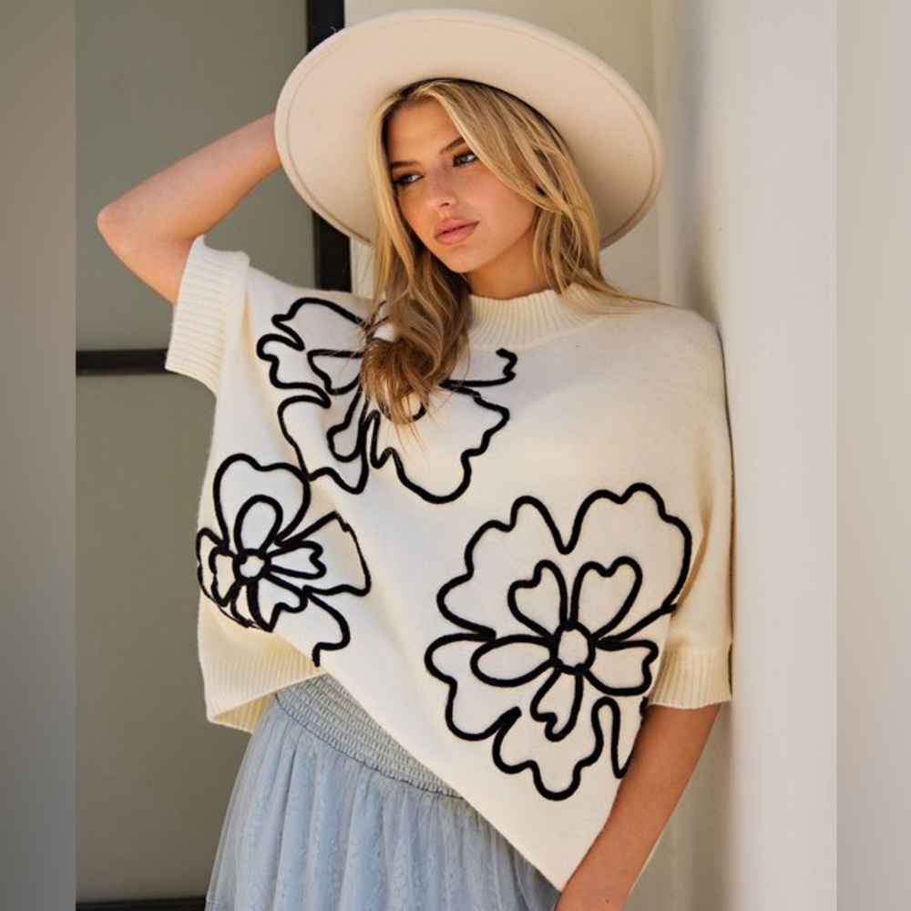 Flower Pattern Knitted Sweater Top